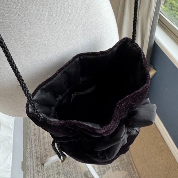 Vintage 90s Black Velvet Pouch Evening Bag Crossbody - Picture 9 of 14